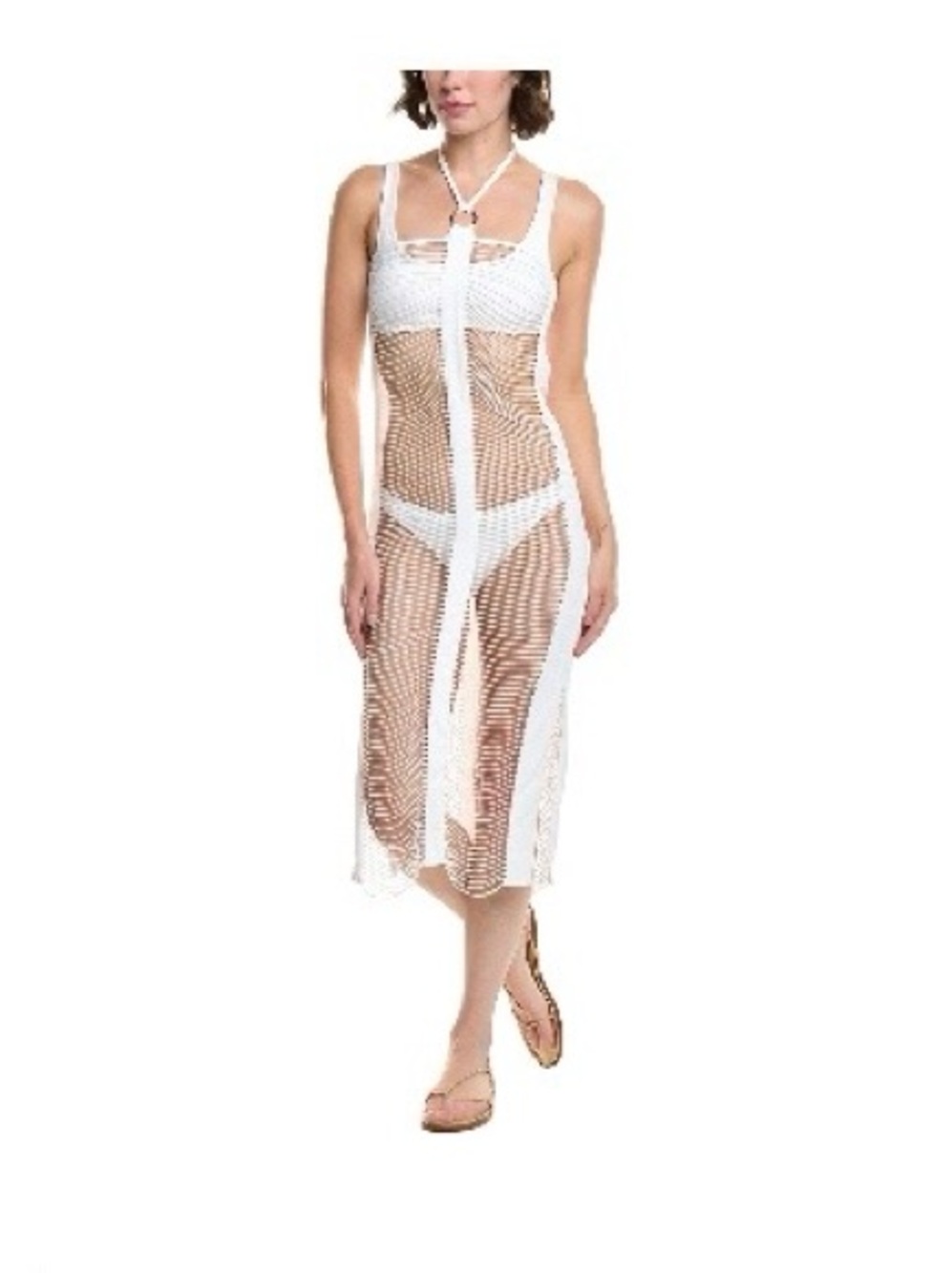 PQ Swim White Crochet Halter Midi Mesh Coverup